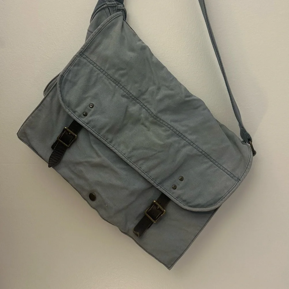 J. CREW Canvas Messenger Bag - Light Blue